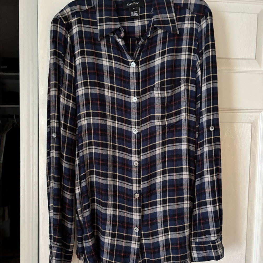 Karen Kane Navy and White Plaid Button-Down Shirt